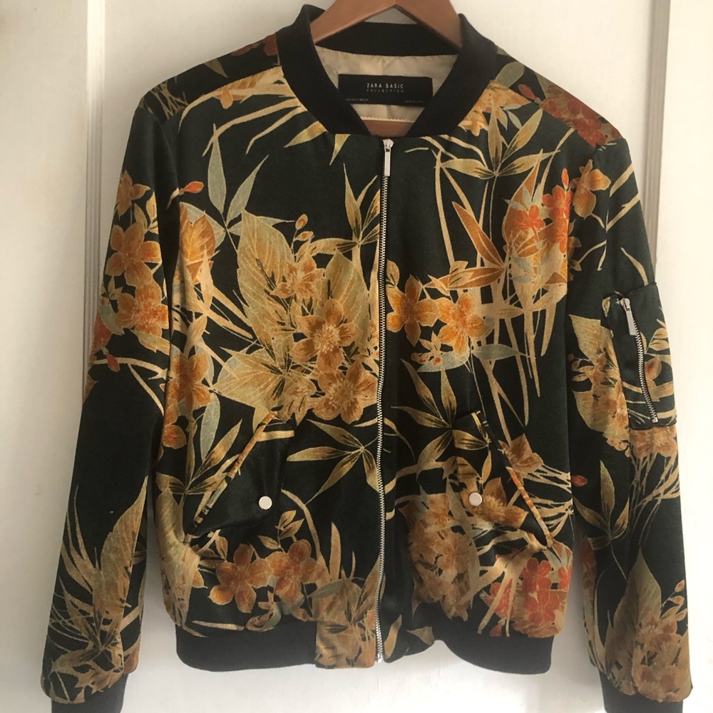 Zara Velvet Floral Bomber Jacket